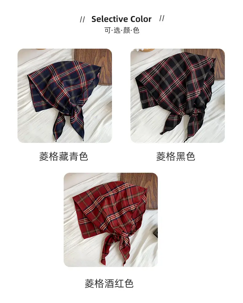 Women Plaid Neck Scarf Triangle Waistband Retro All-match — feature 5