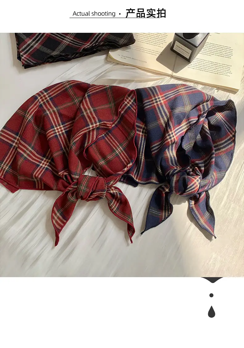 Women Plaid Neck Scarf Triangle Waistband Retro All-match — feature 6