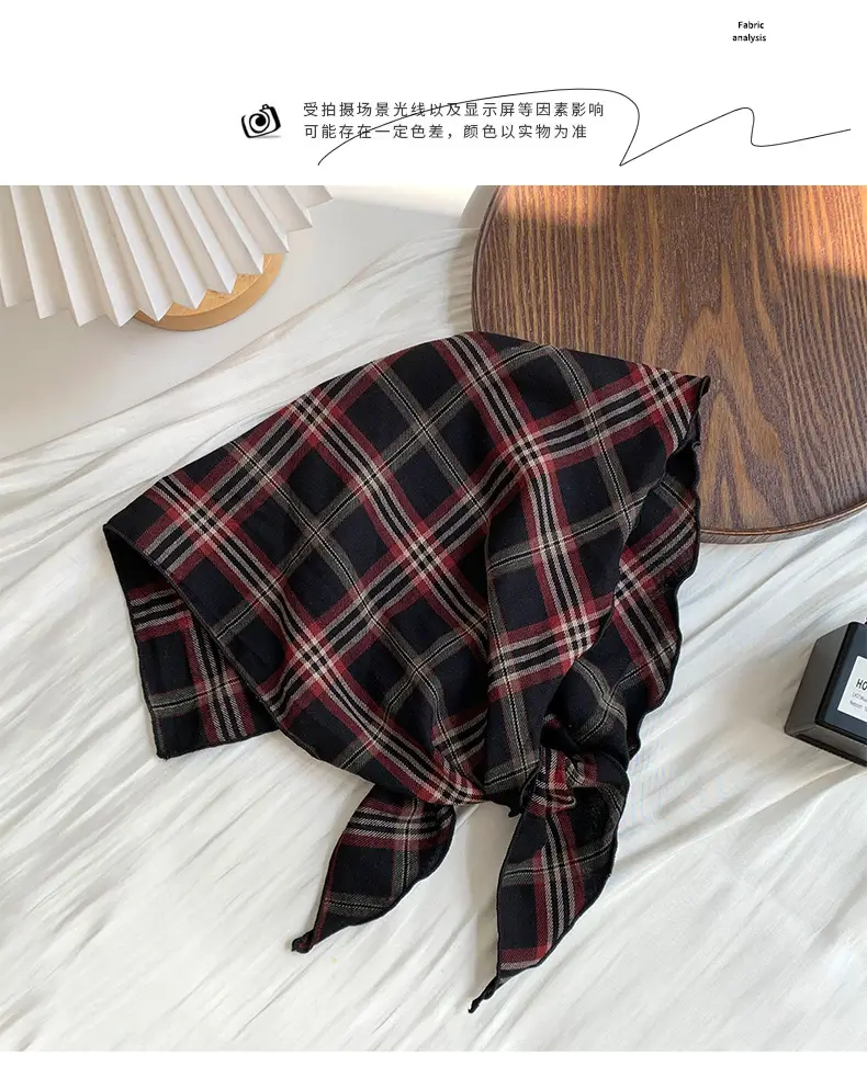 Women Plaid Neck Scarf Triangle Waistband Retro All-match — feature 7