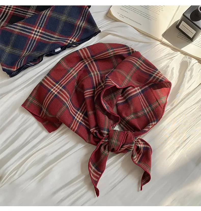 Women Plaid Neck Scarf Triangle Waistband Retro All-match — feature 8