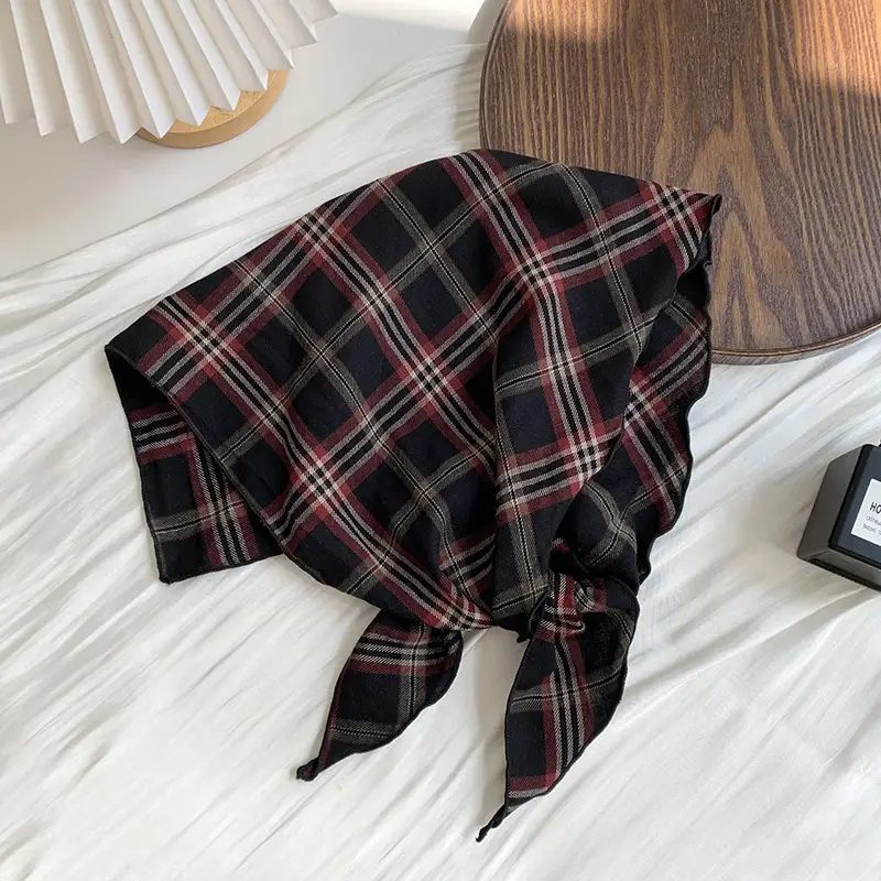 Women Plaid Neck Scarf Triangle Waistband Retro All-match - Image 2