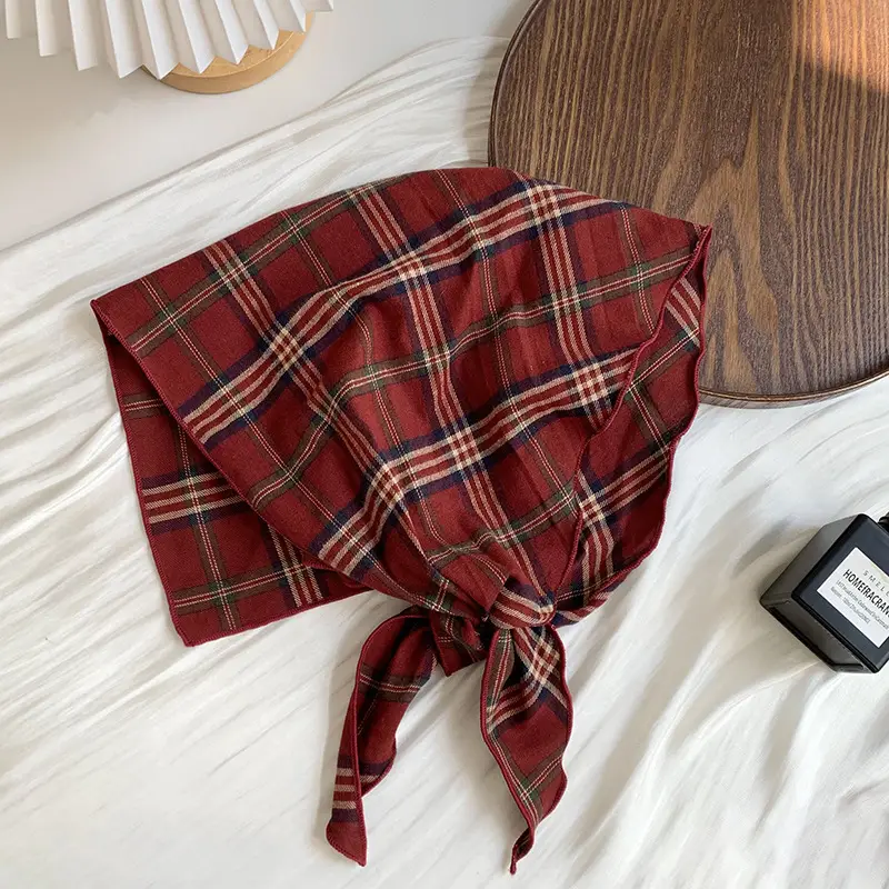 Women Plaid Neck Scarf Triangle Waistband Retro All-match - Image 3