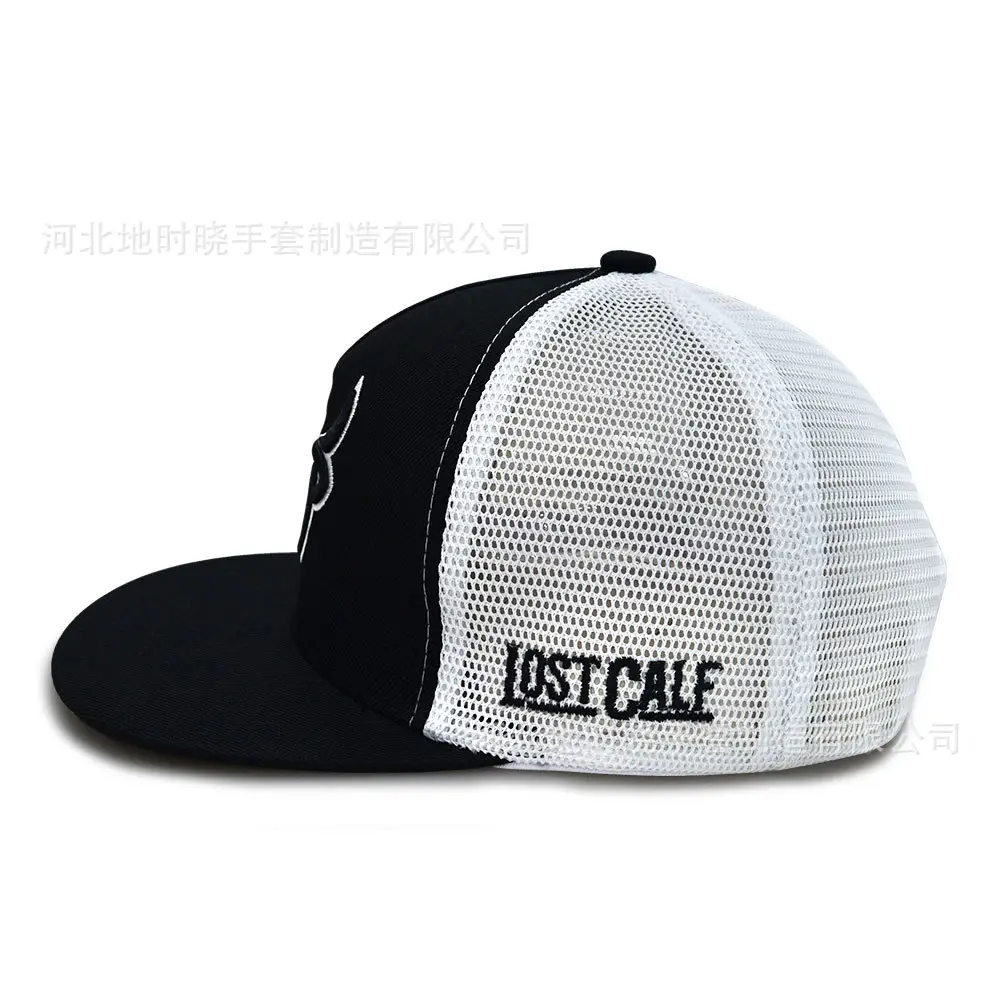 Men Embroidered Skull Trucker Cap Black White — feature 8