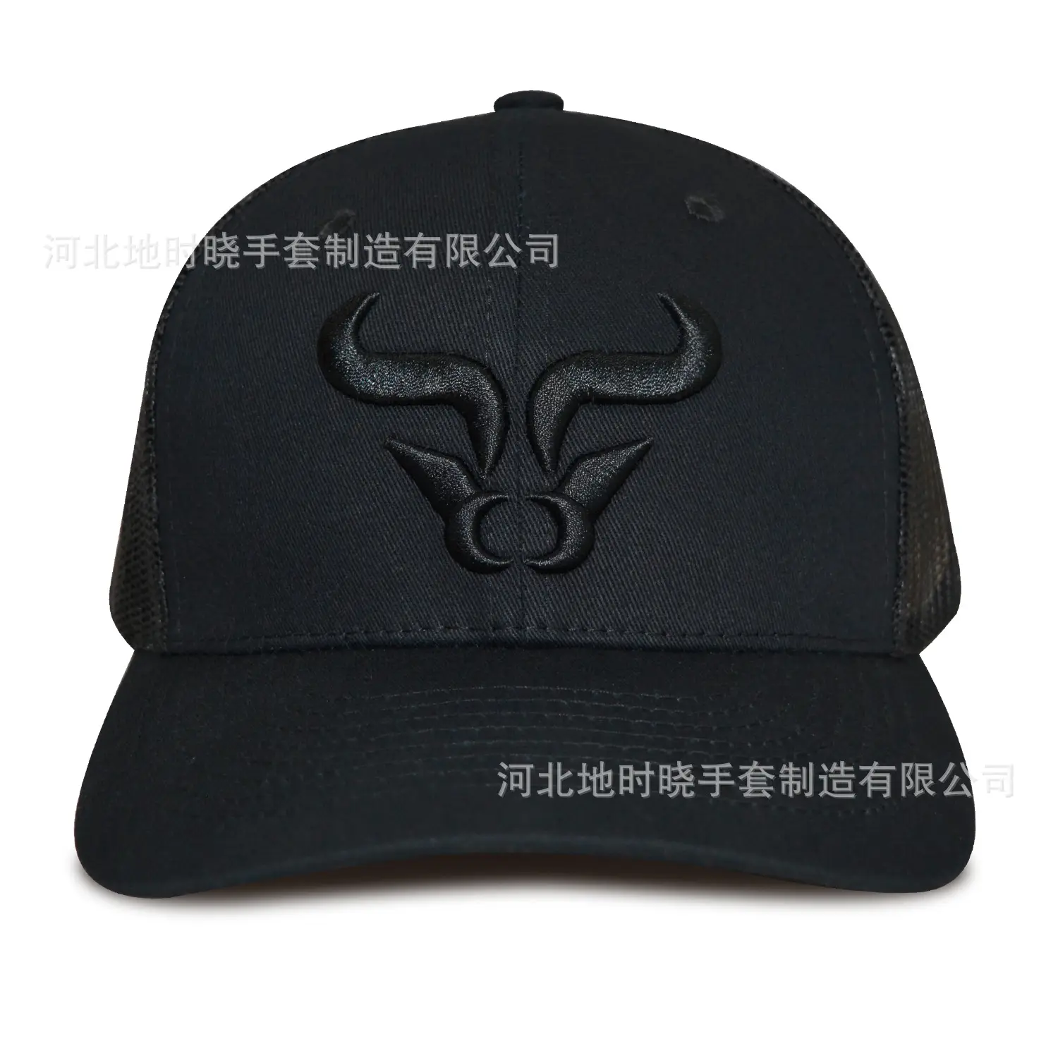 Men Embroidered Skull Trucker Cap Black White