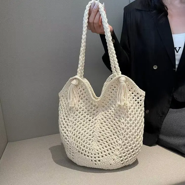 Hand-Woven Cotton Tassel Shoulder Bag for Women