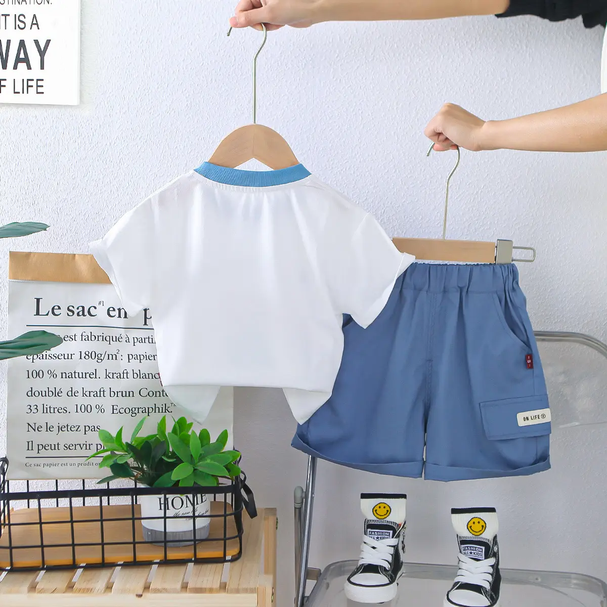 Children's Elephant T-Shirt Shorts Set Blue White 3Y - Image 6