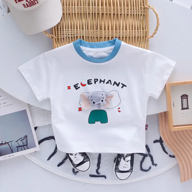 Children's Elephant T-Shirt Shorts Set Blue White 3Y — feature 1