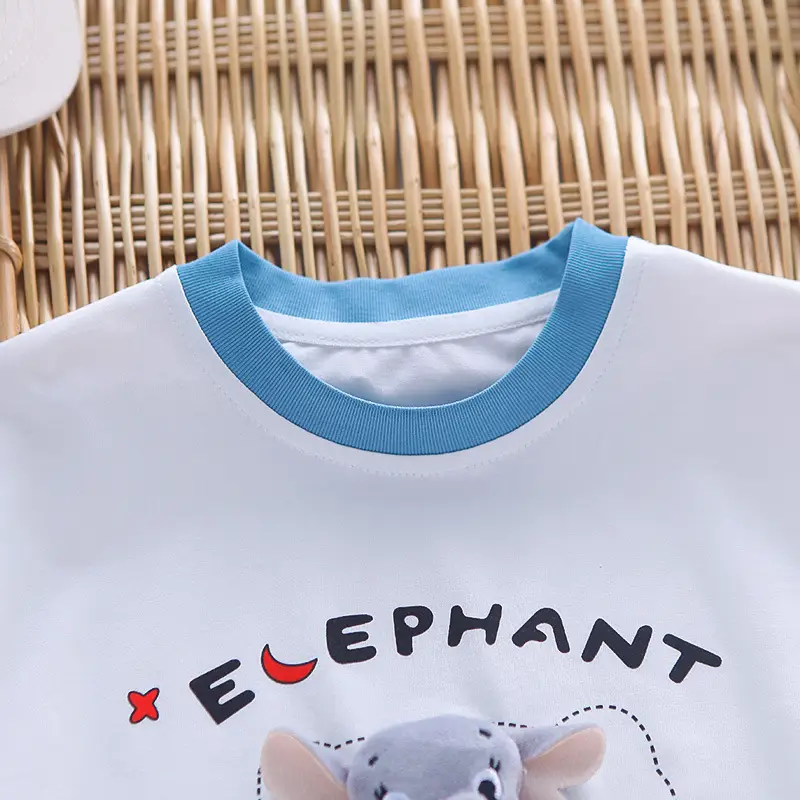 Children's Elephant T-Shirt Shorts Set Blue White 3Y — feature 2