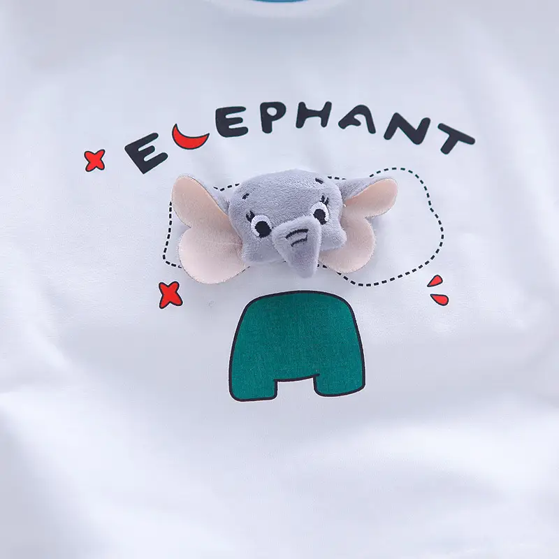 Children's Elephant T-Shirt Shorts Set Blue White 3Y — feature 3