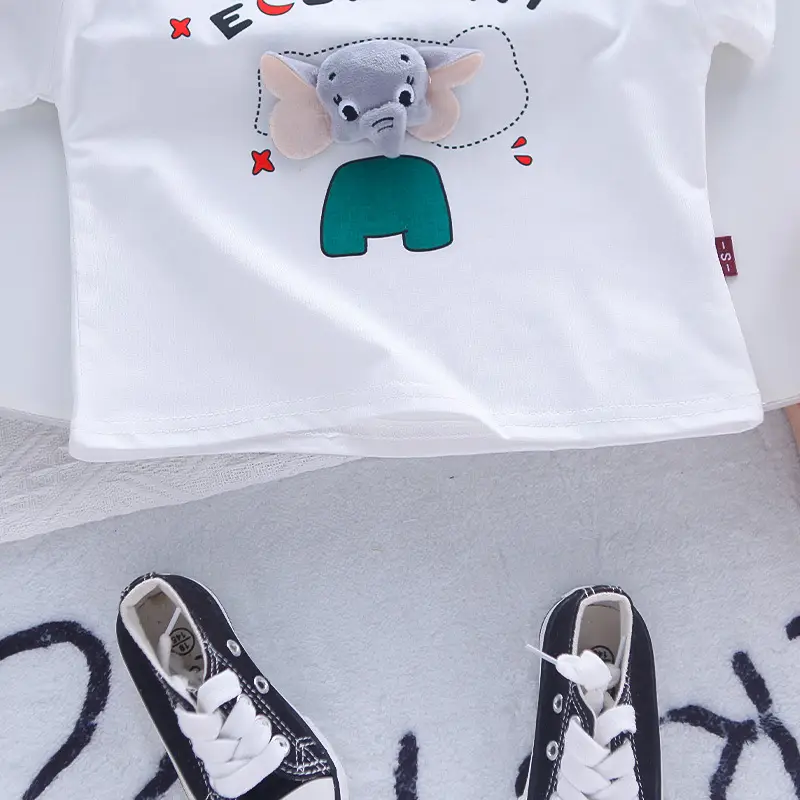 Children's Elephant T-Shirt Shorts Set Blue White 3Y — feature 5