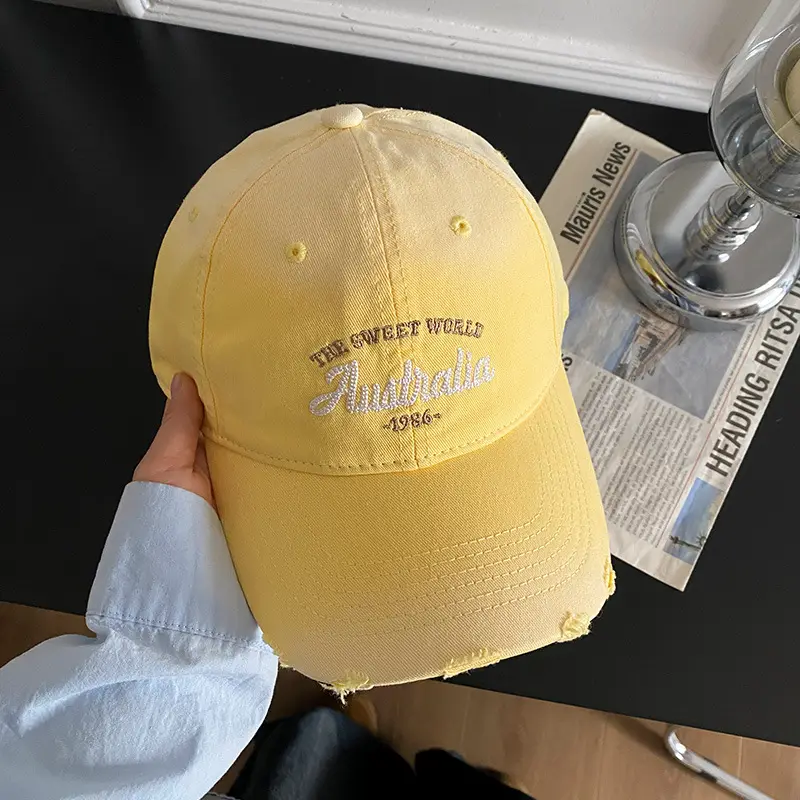 Women's Yellow Letter Embroidered Baseball Cap Wide Brim