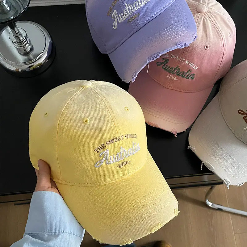 Women's Yellow Letter Embroidered Baseball Cap Wide Brim