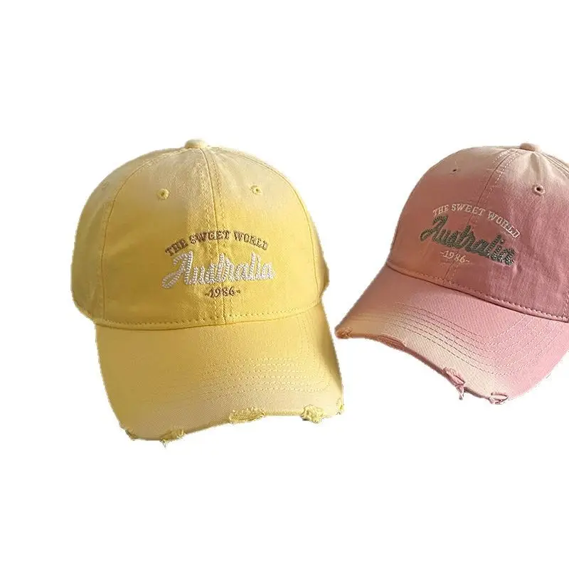 Women's Yellow Letter Embroidered Baseball Cap Wide Brim