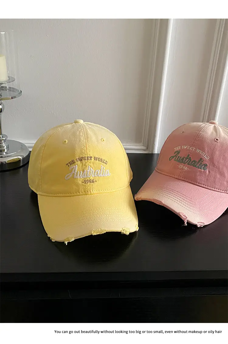 Women's Yellow Letter Embroidered Baseball Cap Wide Brim — feature 10