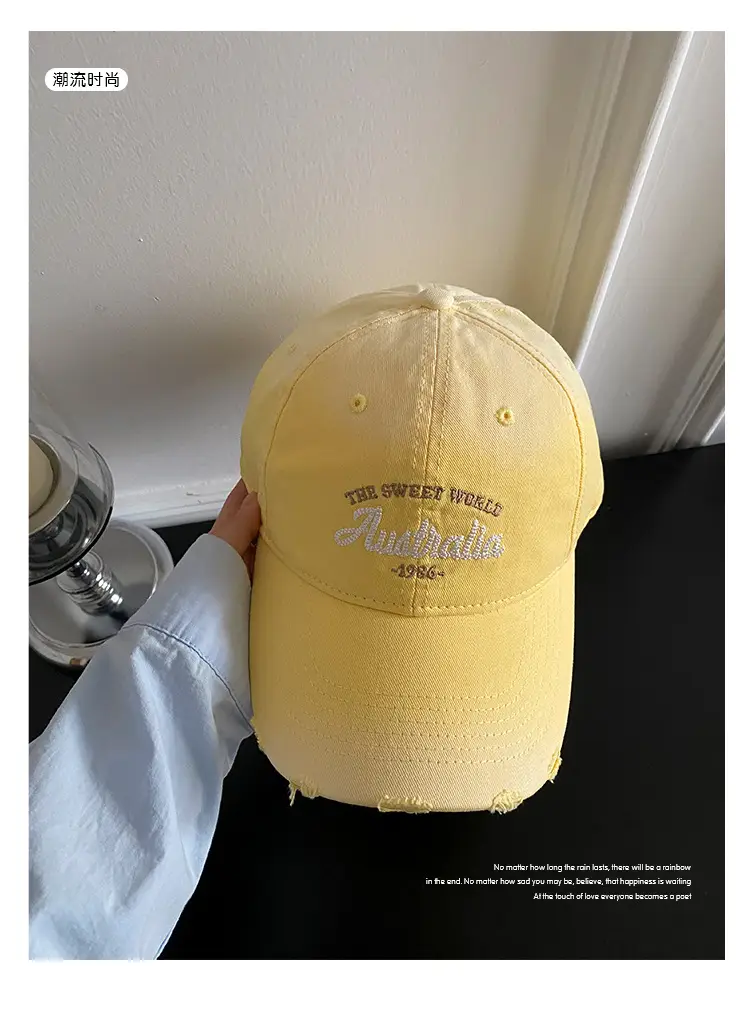 Women's Yellow Letter Embroidered Baseball Cap Wide Brim — feature 11