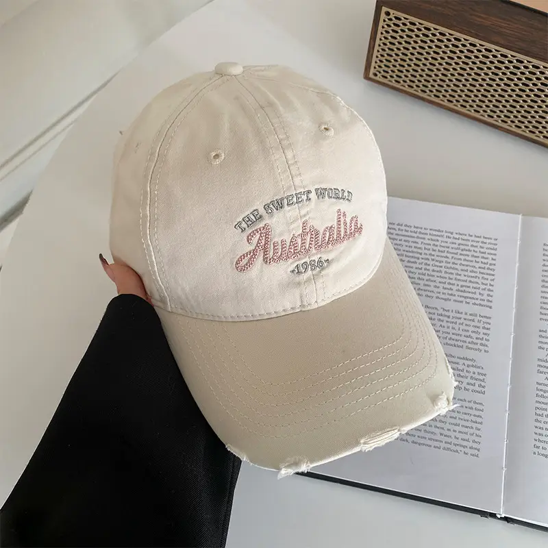 Women's Yellow Letter Embroidered Baseball Cap Wide Brim