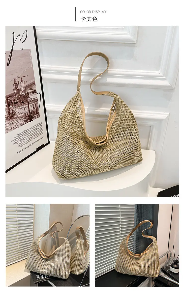 Woven Handbag Gold Handle Large Capacity Tote Bag — feature 10