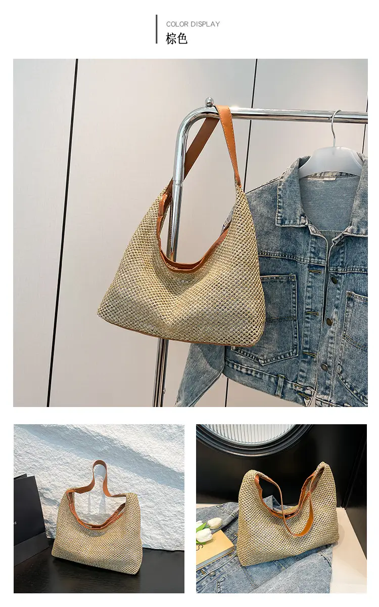 Woven Handbag Gold Handle Large Capacity Tote Bag — feature 11