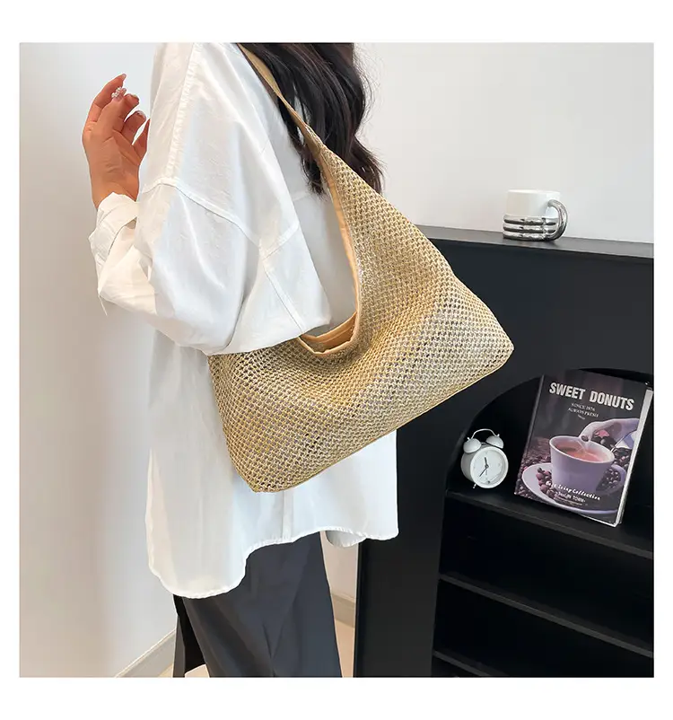 Woven Handbag Gold Handle Large Capacity Tote Bag — feature 13