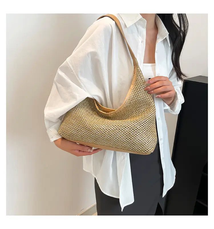 Woven Handbag Gold Handle Large Capacity Tote Bag — feature 14