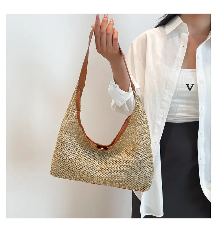 Woven Handbag Gold Handle Large Capacity Tote Bag — feature 16