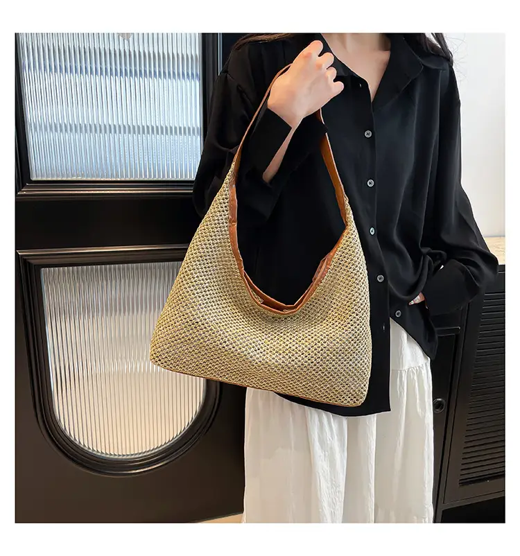 Woven Handbag Gold Handle Large Capacity Tote Bag — feature 20