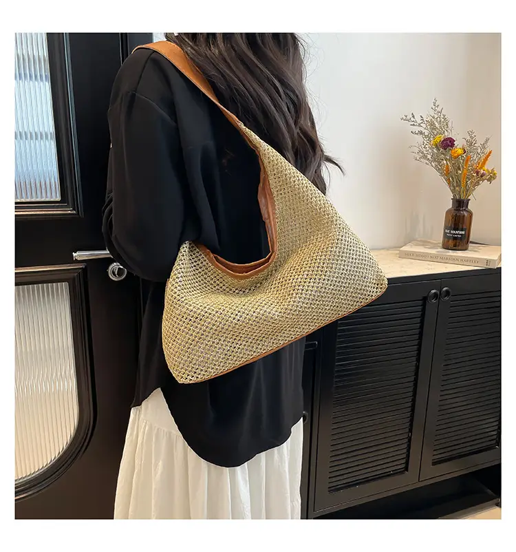 Woven Handbag Gold Handle Large Capacity Tote Bag — feature 21