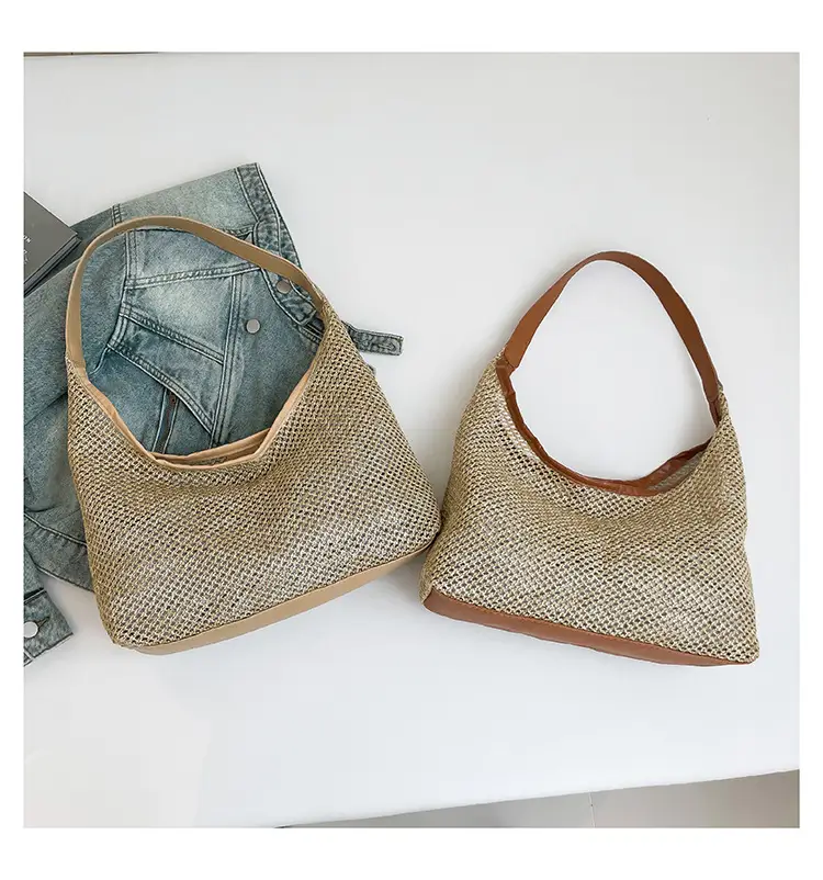 Woven Handbag Gold Handle Large Capacity Tote Bag — feature 24