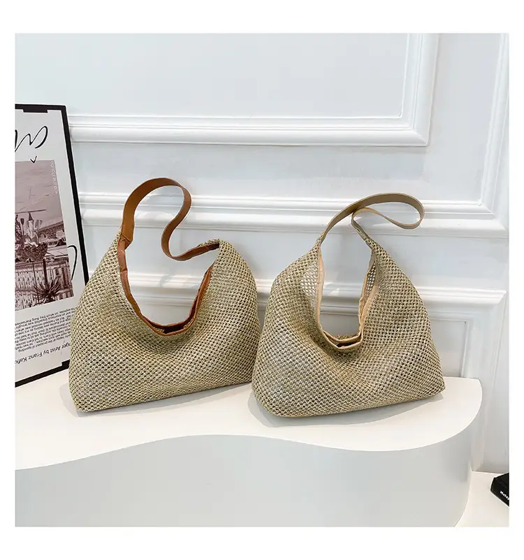 Woven Handbag Gold Handle Large Capacity Tote Bag — feature 25
