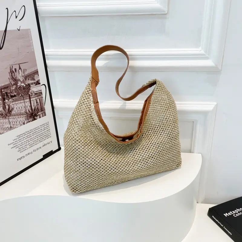 Woven Handbag Gold Handle Large Capacity Tote Bag - Image 2