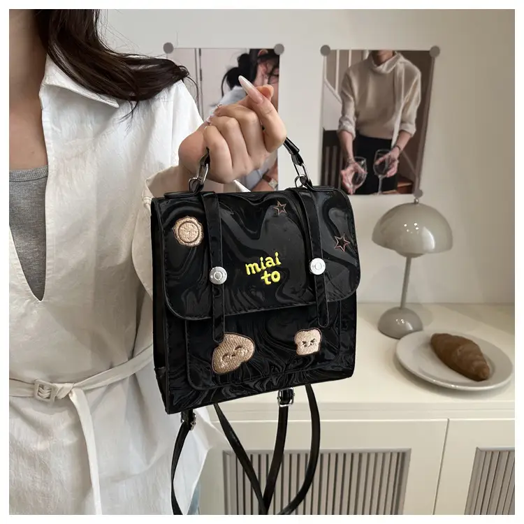 Vintage Textured Student Backpack Brown Embroidered 2025 — feature 14