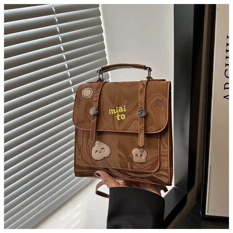 Vintage Textured Student Backpack Brown Embroidered 2025 — feature 18
