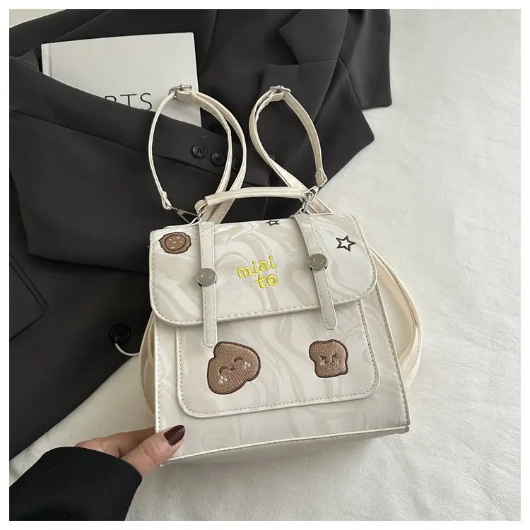 Vintage Textured Student Backpack Brown Embroidered 2025 — feature 21