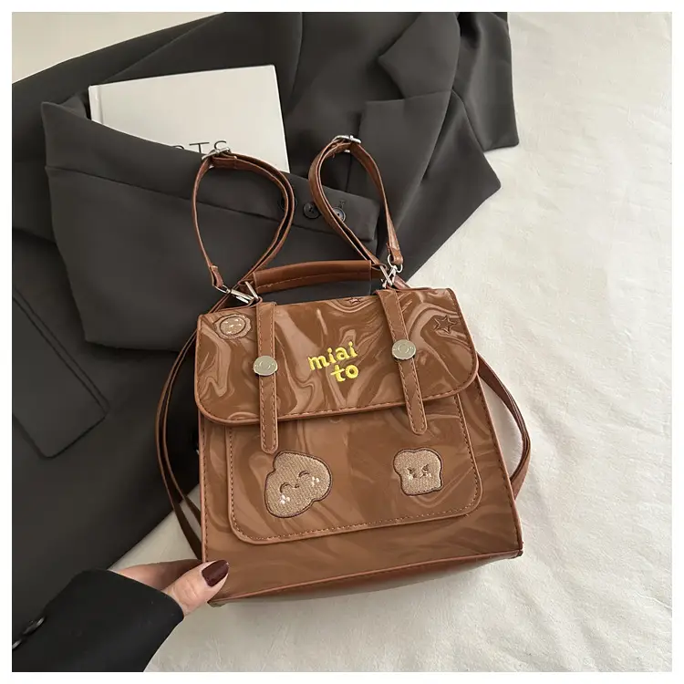 Vintage Textured Student Backpack Brown Embroidered 2025 — feature 22