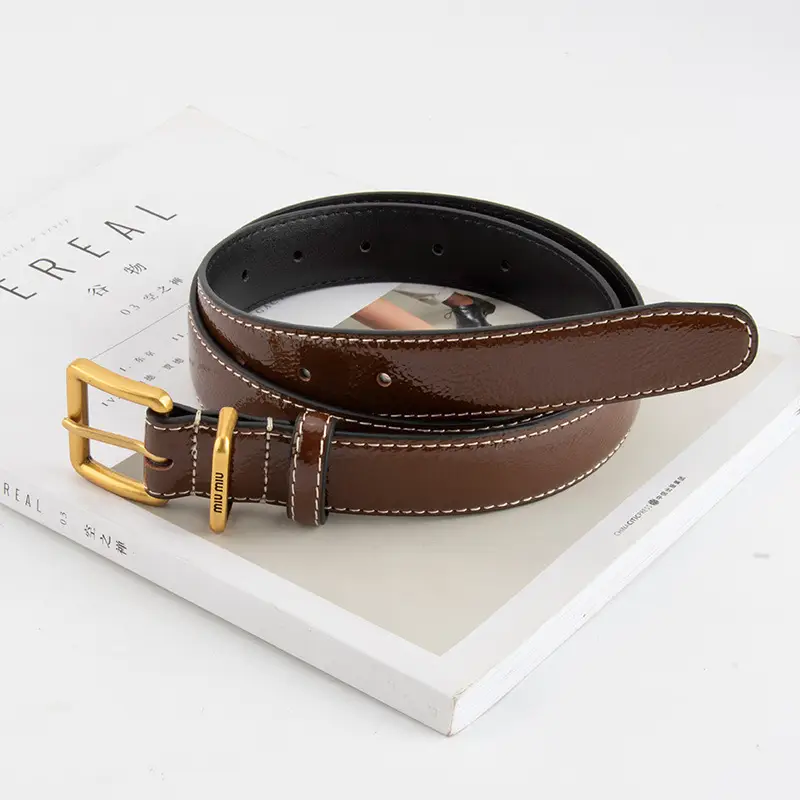 Women's Genuine Leather Belt with Gold Buckle - Image 17
