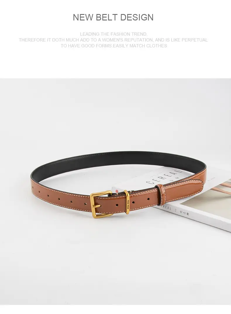 Women's Genuine Leather Belt with Gold Buckle β feature 13