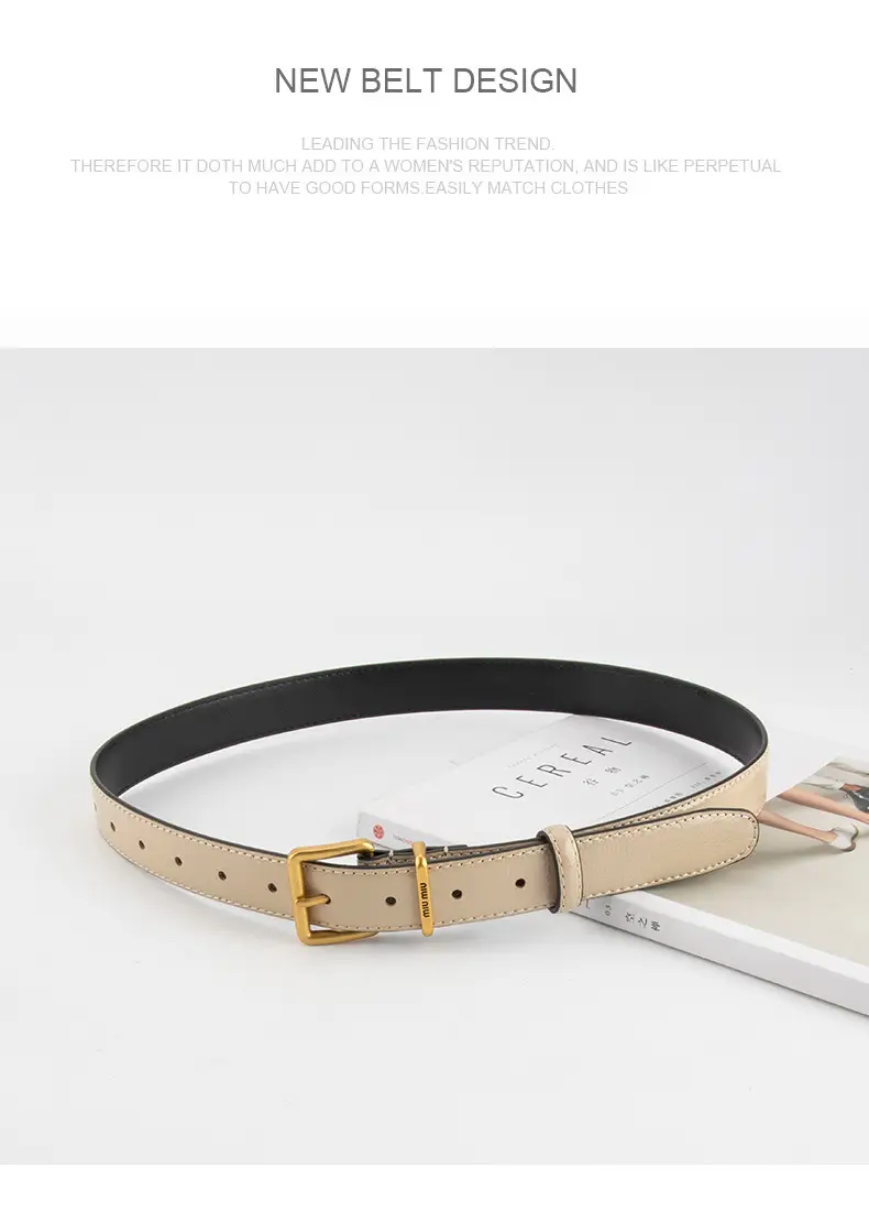Women's Genuine Leather Belt with Gold Buckle β feature 14