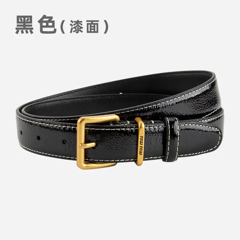 Women's Genuine Leather Belt with Gold Buckle - Image 2