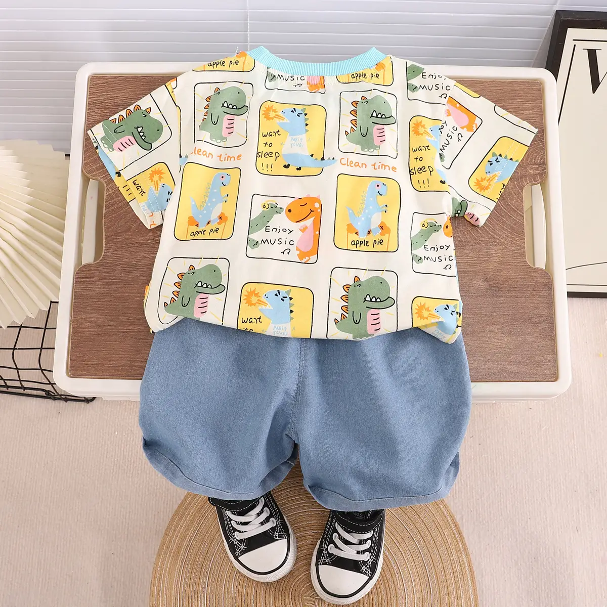 Children Cartoon Print Short Sleeve T-Shirt & Shorts Set - Image 3