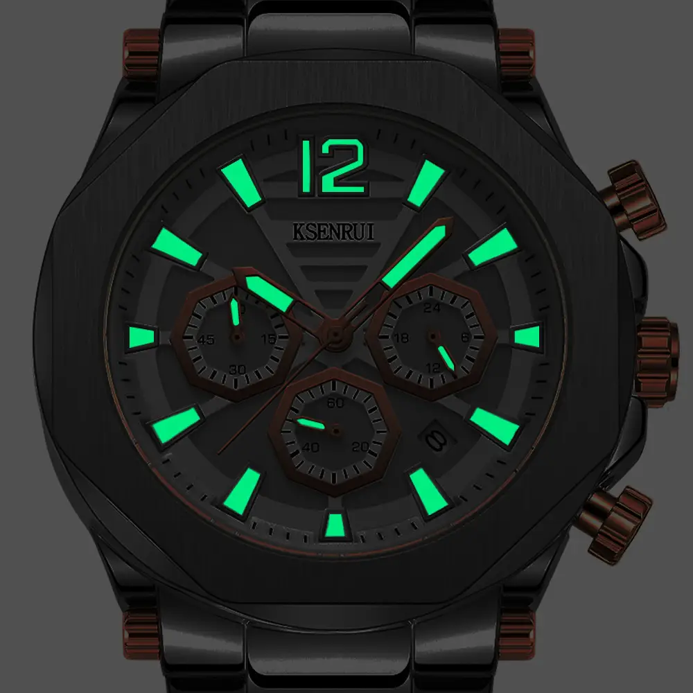 KSENRUI Men's Green Glow Chronograph Watch - Image 5