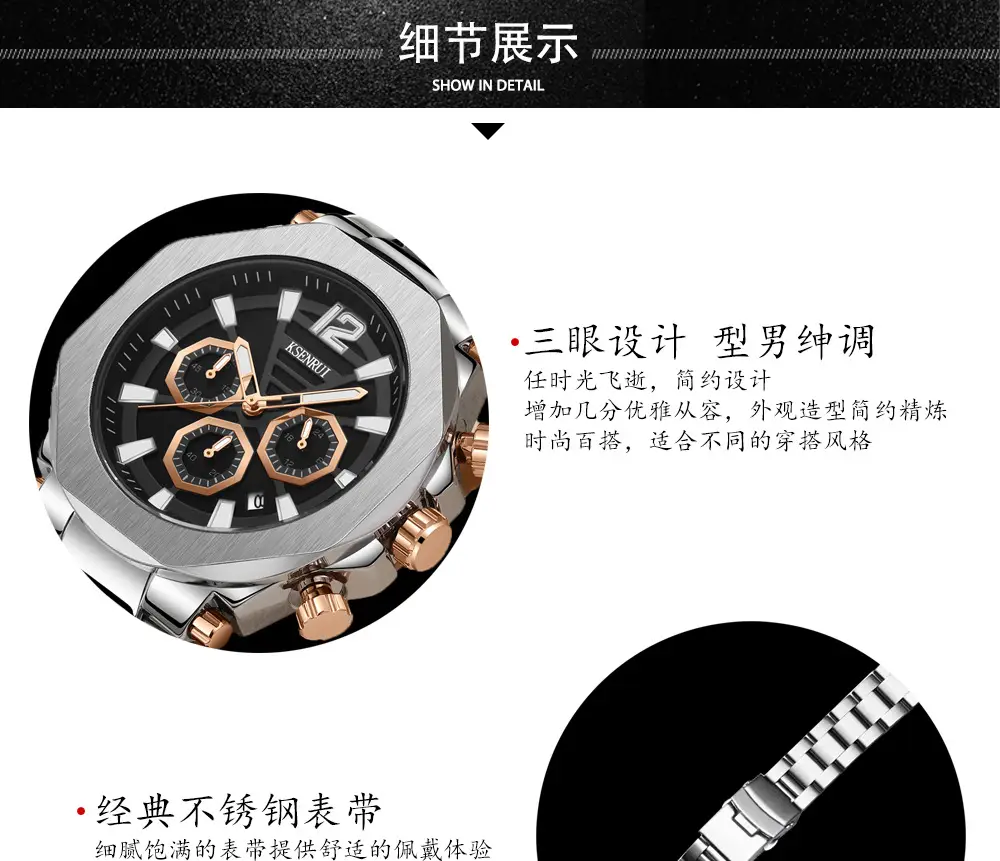 KSENRUI Men's Green Glow Chronograph Watch — feature 12