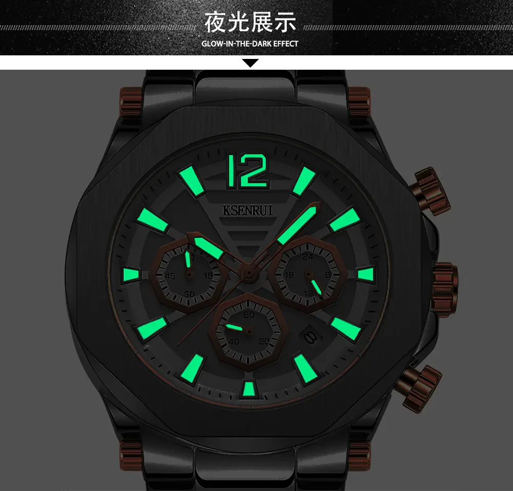 KSENRUI Men's Green Glow Chronograph Watch — feature 5