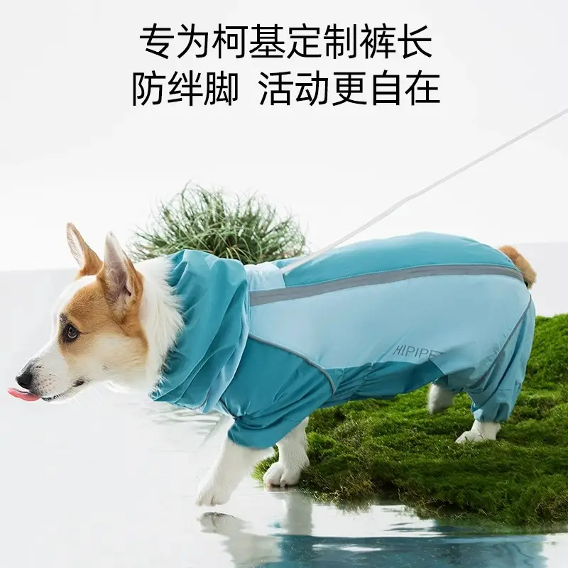 All-inclusive Contrasting Color Corgi Charge Raincoat Medium and Small Dogs Dachshund Four-legged Dog Raincoat Rainy Day Pet Dog Clothes