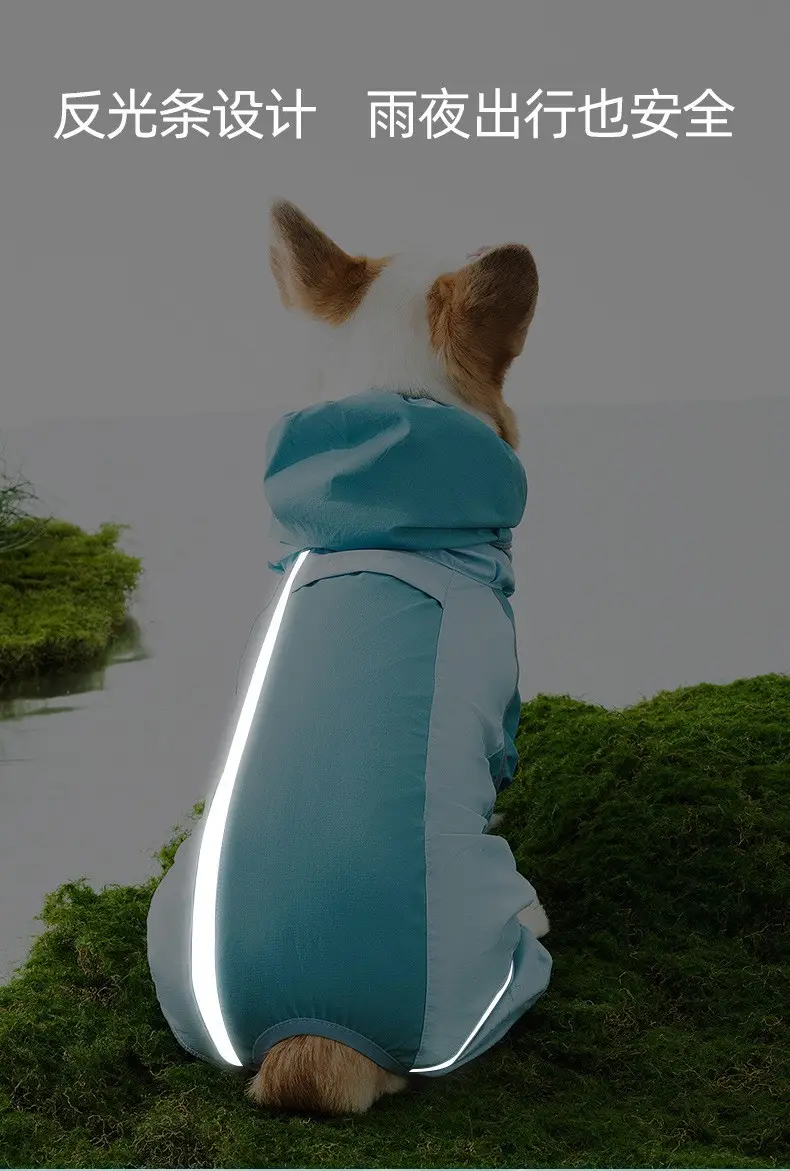 All-inclusive Contrasting Color Corgi Charge Raincoat Medium and Small Dogs Dachshund Four-legged Dog Raincoat Rainy Day Pet Dog Clothes — feature 11