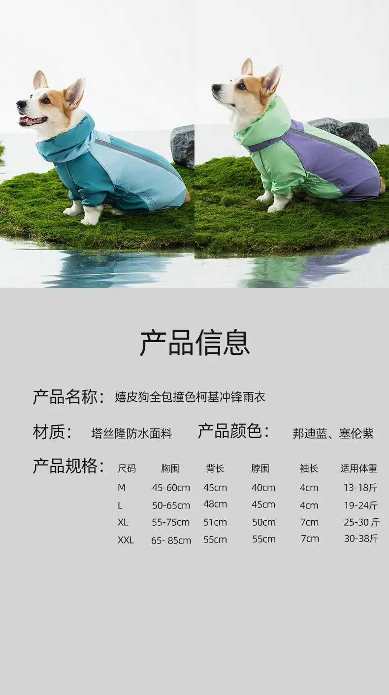 All-inclusive Contrasting Color Corgi Charge Raincoat Medium and Small Dogs Dachshund Four-legged Dog Raincoat Rainy Day Pet Dog Clothes — feature 15