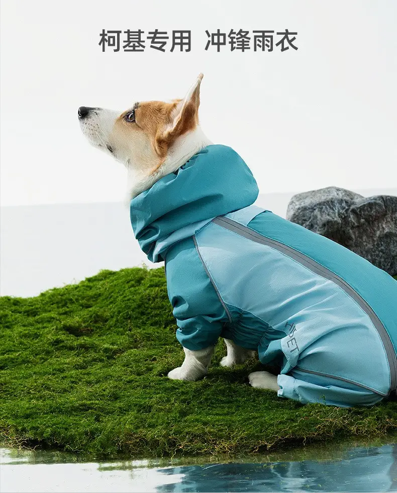 All-inclusive Contrasting Color Corgi Charge Raincoat Medium and Small Dogs Dachshund Four-legged Dog Raincoat Rainy Day Pet Dog Clothes — feature 2