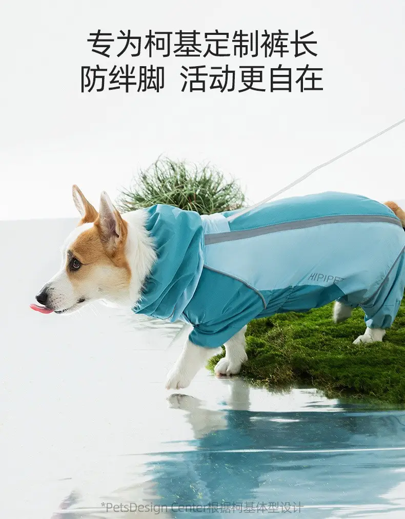 All-inclusive Contrasting Color Corgi Charge Raincoat Medium and Small Dogs Dachshund Four-legged Dog Raincoat Rainy Day Pet Dog Clothes — feature 4