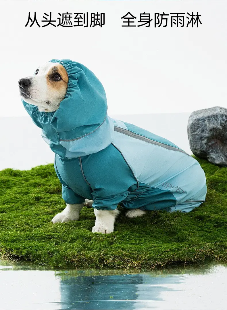 All-inclusive Contrasting Color Corgi Charge Raincoat Medium and Small Dogs Dachshund Four-legged Dog Raincoat Rainy Day Pet Dog Clothes — feature 5
