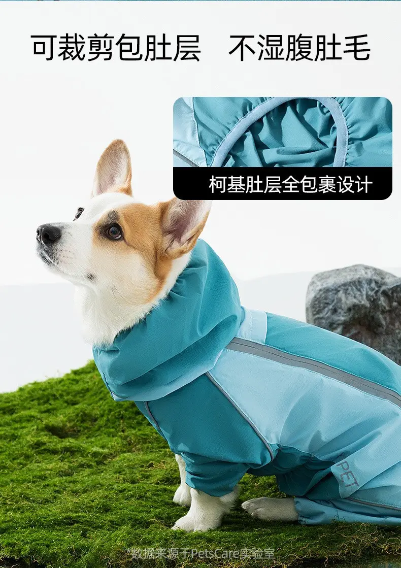 All-inclusive Contrasting Color Corgi Charge Raincoat Medium and Small Dogs Dachshund Four-legged Dog Raincoat Rainy Day Pet Dog Clothes — feature 8