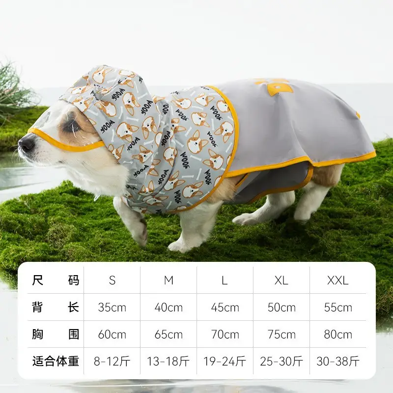 All-inclusive Contrasting Color Corgi Charge Raincoat Medium and Small Dogs Dachshund Four-legged Dog Raincoat Rainy Day Pet Dog Clothes